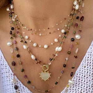 TINY GEMSTONE AND PEARL NECKLACE - MIRABELLE